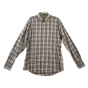 Barbour Mens Long Sleeve White/Blue/Brown Plaid Tailored  Shirt Size M